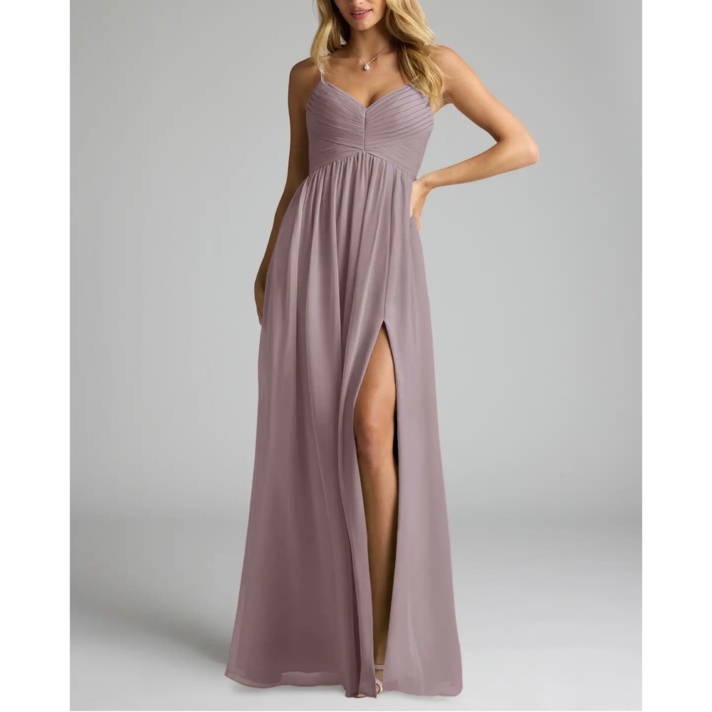 New Azazie Alia Maxi Dress Formal Bridesmaid Wedding Chiffon Prom 2 Dusk Mauve